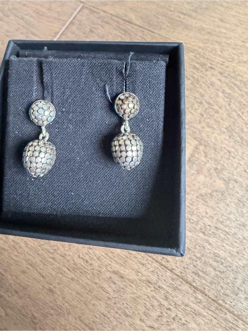 John Hardy Antique Silver Textured Drop Earrings